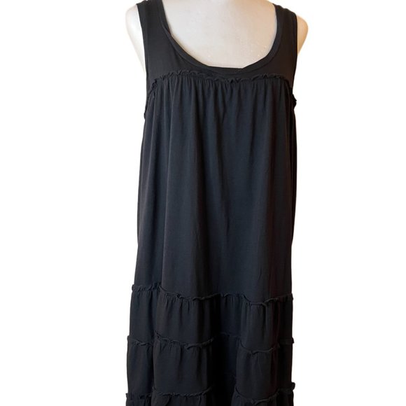 Hi Line Casual Black Tiered Loose Fit Flowy Dress / Cover Up Size Small - Picture 3 of 12